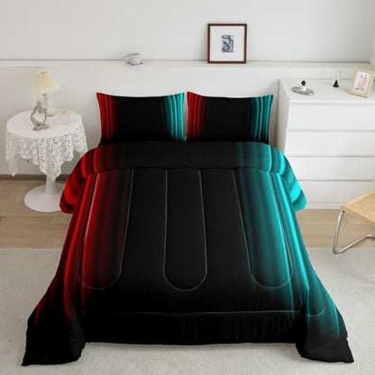 Feelyou Teens Abstract Ombre Decorations Bedding Set for Kids Women Red Teal and Black Comforter Set Geometric Modern Quilt Set Room 2Pcs Twin Size