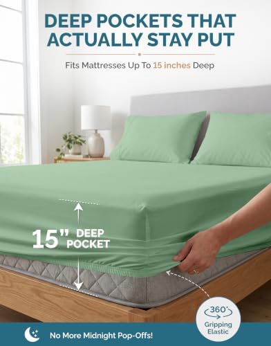 Casa Platino Twin XL Bed Sheets – 100% Cotton Sheets with 2 Pillowcases, Crisp Percale Weave & Cozy Feel, Cooling & Breathable Twin XL Sheet Set with 15" Deep Pocket, Excellent Quality – Sage Green