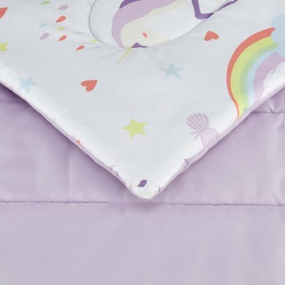 Amazon Basics 7-Piece Soft, Easy-Wash Microfiber Kid's Bed-in-a-Bag Bedding Set with Sheet and Comforter, Full/Queen, Unicorn Print