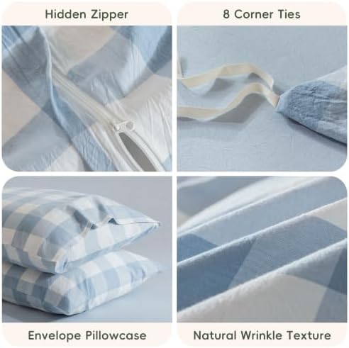 JIYUAN Twin Washed Cotton Duvet Cover Set, 2-Piece, Buffalo Check