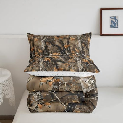 Feelyou Camo Comforter Set King Size for Men Boys Adults Kid Hunting Camouflage Tree Bedding Set Boho Cabin Hunting Down Comforter Forest Rustic Farmhouse Room Decor Quilt Set 2 Pcs