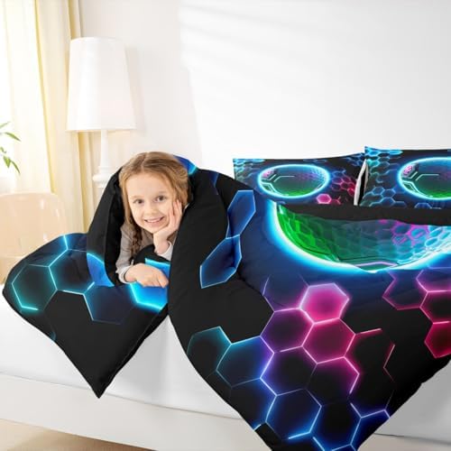 Erosebridal 3D Golf Bedding Full,Sports Decor Comforter Set Neon Geometric Honeycomb Bed Sets Cool Gamer Style Duvet Insert 3 Pieces