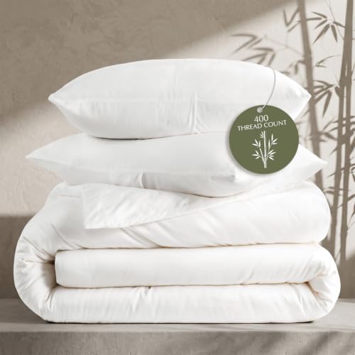 EverGrace 100% Rayon from Bamboo Duvet Cover Set, Queen Size, Bright White