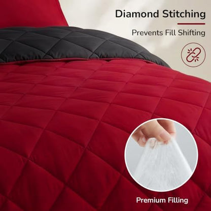 downluxe King Comforter Set Soft Reversible 3 Pieces, Black/Red