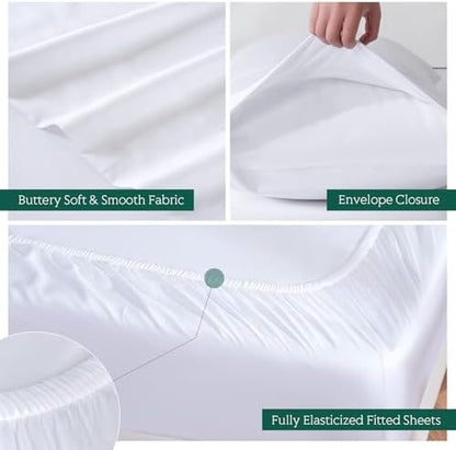 Cooling Sheets Set King Size, Viscose Derived from Bamboo for Hot Sleepers | Deep Pocket Up to 16 Inch | Silky Soft & Breathable Bedding - 4PC (King, White)
