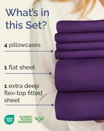 Flex Top Split Head King 6 Piece Sheet Set - Breathable & Cooling - Purple