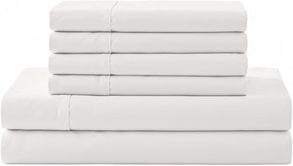Linen Home 100% Cotton Percale Sheet Set, Full Size, White, Deep Pocket, 6 Pieces Set - 1 Flat, 1 Deep Pocket Fitted Sheet and 4 Pillowcases, Crisp Cool and Strong Bed Linen