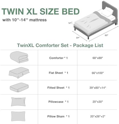 MUXHOMO Lavender TwinXL Comforter Set, Elegant Floral Print Bed in a Bag 5 Pieces, Ultra Soft & Breathable Reversible Botanical Pattern Bedding Set with Comforter, Sheets, Pillowcase, and Sham