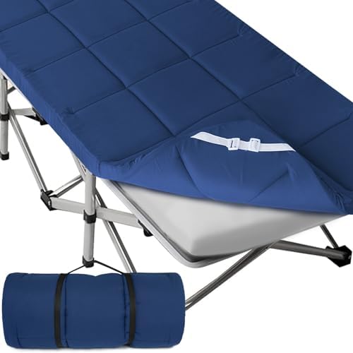 Cot Mattress Topper (Improved Thickness), Foam Quilted Pads for Camping, Soft Comfortable Sleeping Cot Mattress Pad Only, Camping Pad 75"x30" for Camp Cot/Rv Bunk/Narrow Twin Beds, Navy