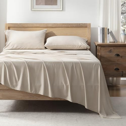 Andency Queen Sheets Set 100% Viscose Derived from Bamboo, Oatmeal