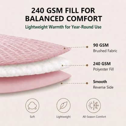 HIMEET Queen Comforter Set, 7-Piece Seersucker Bed in a Bag, Pink