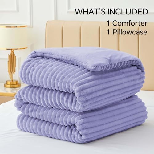 BEDELITE Fleece Twin/Twin XL Comforter Set, Fluffy Bed Set, Lavender