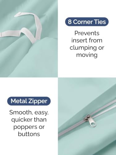 Duvet Cover Queen Size - Soft 3 Piece with Zipper Closure - Spa Blue