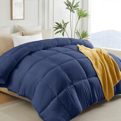 L LOVSOUL Queen Comforter, Brushed Microfiber, Down Alternative, 90x90Inches, Dark Blue