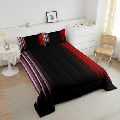 Feelyou Teens Abstract Ombre Decorations Bedding Set for Kids Women Pink Red and Black Comforter Set Geometric Modern Quilt Set Room 2Pcs Twin Size