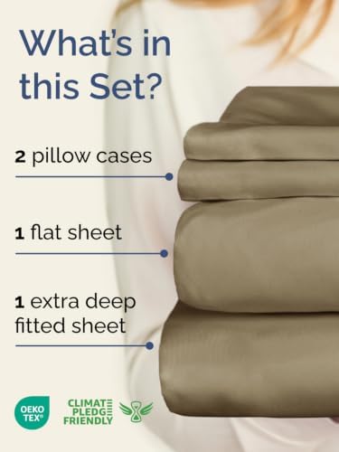 Extra Deep Pocket King Size Sheet Set - Breathable & Cooling - Khaki