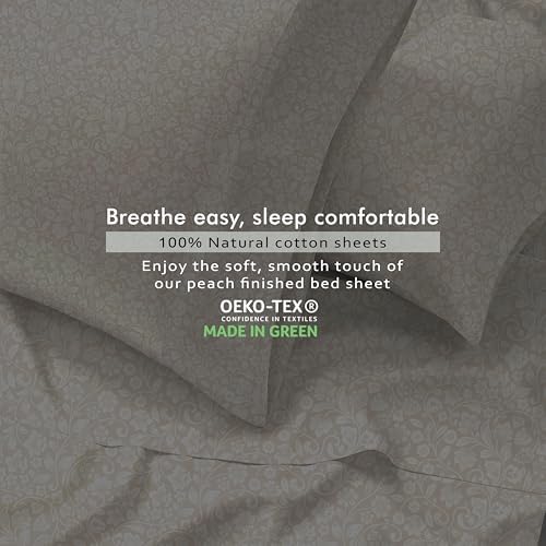 RUVANTI 100% Cotton Split King Sheets, Percale Sheets Set, Orchid Charm