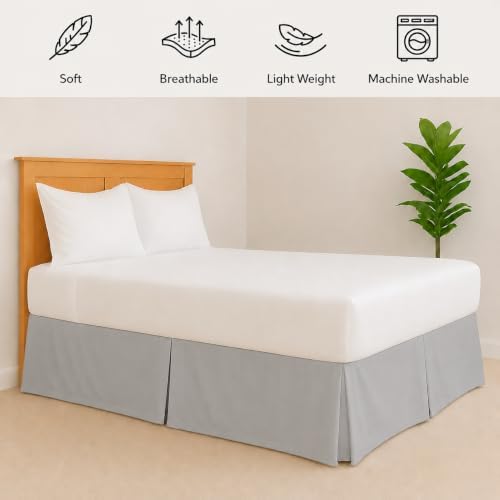 eBeddy Linens Split Corner Bed Skirt Full 16 Inch Drop – 100% Microfiber, – Platform Style, Silver Grey Solid, 3-Sided Pleated, Tailored Fit, Hidden Storage, Hotel Luxury, Washable