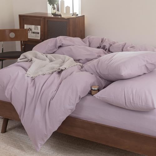 FOSSA Duvet Cover Set 100% Washed Cotton Linen Feel Queen