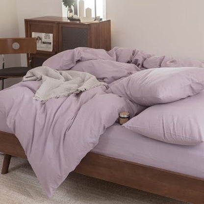 FOSSA Duvet Cover Set 100% Washed Cotton Linen Feel Queen