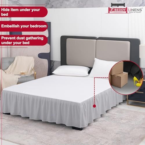 eBeddy Linens Dust Ruffle Bed Skirt Twin 18 Inch Drop – Split Corner Platform Style, 100% Microfiber, Silver Grey Solid, Tailored Fit, Wrinkle-Resistant, Hidden Storage, Hotel Luxury