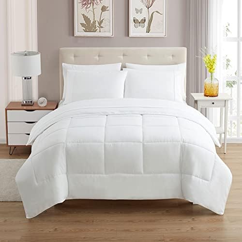 Sweet Home Collection 5 Piece Comforter Set Bag Solid Color All Season Soft Down Alternative Blanket & Luxurious Microfiber Bed Sheets, White, Twin