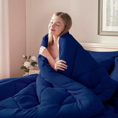 ELNIDO QUEEN® Queen Comforter Set Navy - 7 Pieces Bed in a Bag Queen Size, Bed Set All Seasons, Ultra Soft Dark Blue Bedding Sets with Comforter, Flat Sheet, Fitted Sheet, Pillowcases and Pillow Shams
