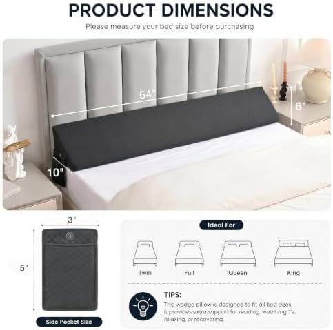 Full Bed Wedge Pillow Headboard & Mattress Gap Filler Long Triangle Pillow