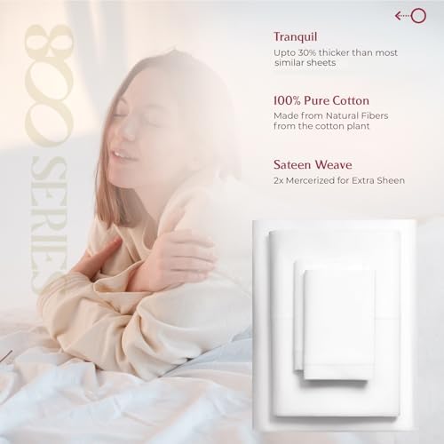 Mayfair Linen Egyptian Cotton White Queen Sheets Set - Luxury 800 Series High Thread Count Queen Bed Sheet Set (4 PC), Soft Cooling 16" Deep Pocket Hotel Quality Bed Sheet Set - Tranquil Collection