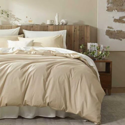 Full Duvet Cover Set, 100% Egyptian Cotton, 1600 Thread Count, Ultra Soft & Breathable Luxury Bedding with Zipper Closure & Corner Ties, 3PCS(Khaki, 80''x90'')