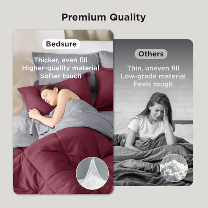 Bedsure Twin Comforter Set Reversible Bed Set 5 Pieces Red/Silver Grey