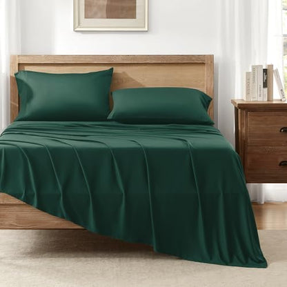 Andency Queen Sheets Set 100% Viscose Derived from Bamboo, Emerald Green