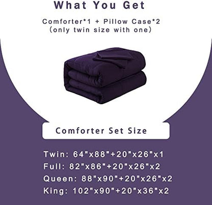 DOWNCOOL Queen Comforter Set -All Season Bedding Comforters Sets with 2 Pillow Cases-3 Pieces Bedding Sets Queen -Down Alternative Purple Queen Size Comforter Sets(88"x92")