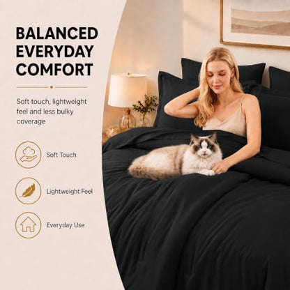 CozyLux Twin XL Comforter Black, 5 Pieces Bed in a Bag