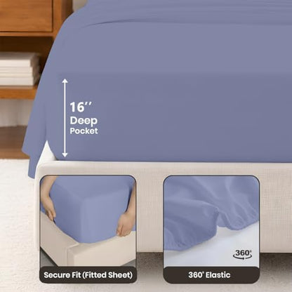 SGI bedding 100% Egyptian Cotton Sheets Full Size – Cooling Sheets, Soft Breathable Mediterranean Blue Bedding, Luxury Bedding, Luxury Hotel Sheet Set, Deep Pocket 16", 4 Piece Set
