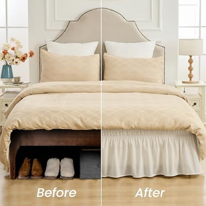 BISELINA Wrap Around Bed Skirts 17" Drop, Cotton Adjustable Elastic Dust Ruffles Easy Fit Wrinkle & Fade Resistant Soft Cozy Elegant Luxurious Bedding - White, King Size