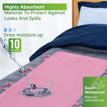 Simply Seniors Absorbent Positioning Bed Pads with 8 Handles 34"x52"- 2Pack