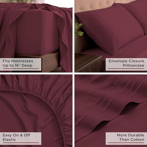 Mellanni Iconic 4-Piece, Ultra Soft Sheet Set (California King, Burgundy)
