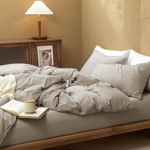 FOSSA Duvet Cover Set 100% Washed Cotton Linen Feel California King