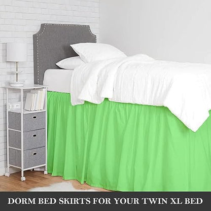 Full XL 40" Inch Drop Long Dorm Bed Skirt, Ruffled Pattern College Dorm Room Bed Skirts, Split Corner, Easy Care, No Wrinkle Microfiber Bed Skirt