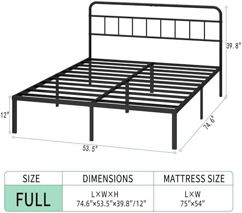 Full Bed Frame with Classin Headboard, Black