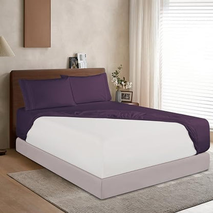 Elegant Comfort 1500 Premium Hotel Quality 18-24 Inches Deep - Extra Deep Pocket Single Fitted Sheet for High Mattress, Luxury and Softest, Smart Pocket - Wrinkle Free, Queen, Purple