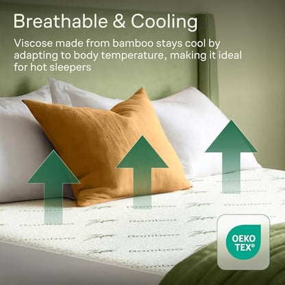 Side-Shield Waterproof Mattress Protector Twin - 6-21" Deep Pocket with Leak-Proof Edge Protection - Noiseless & Cooling Soft-Touch Viscose Made from Bamboo - Machine Washable (Green)
