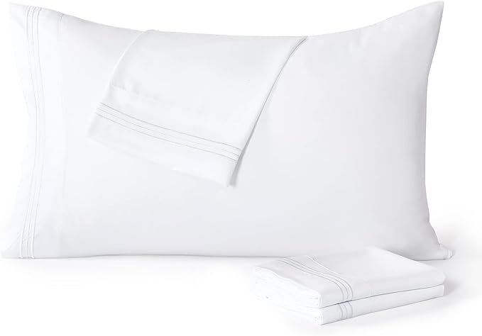 YIYEA King Pillow Cases Set of 4, Ultra Soft 1800TC Hotel Quality Double Brushed Microfiber Embroidered Pillowcases, Envelope Closure, Fade Resistant (20"x36", White)