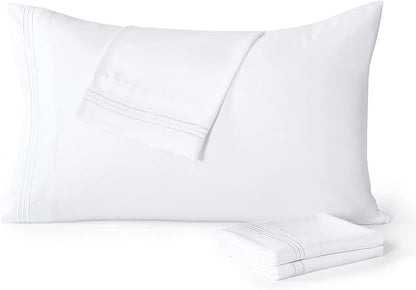 YIYEA Pillow Cases Standard Size Set of 4, Ultra Soft 1800TC Hotel Quality Double Brushed Microfiber Embroidered Pillowcases, Envelope Closure, Fade Resistant (20"x26", White)