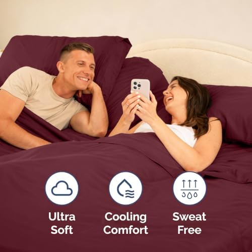 Flex Top Split Head King 4 Piece Sheet Set - Soft & Breathable - Burgundy