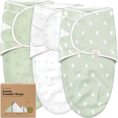KeaBabies 3-Pack Organic Baby Swaddles for Newborns, Infant, Bunnies, 3-6M