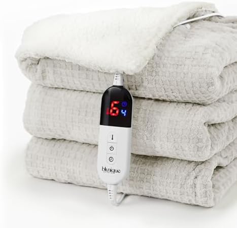Heated Blanket Electric Throw Waffle, 50x60 Inches Sherpa Fleece Fast Heating Blanket 6 Heating Levels & 4 Hours Auto Off ETL Certification,Beige Throw