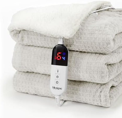 Heated Blanket Electric Throw Waffle, 50x60 Inches Sherpa Fleece Fast Heating Blanket 6 Heating Levels & 4 Hours Auto Off ETL Certification,Beige Throw