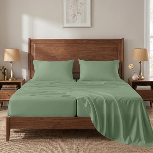 450TC 100% Cotton Split King Sheet Sets for Adjustable Bed, Iceberg Green
